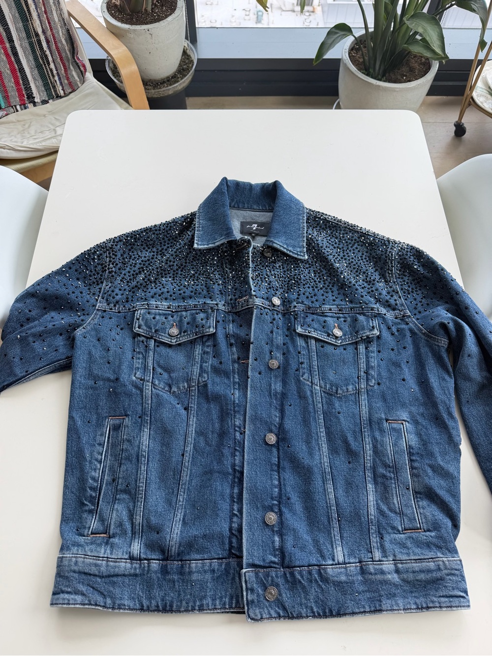 7 For All Mankind Dark Blue Studded Denim Jacket